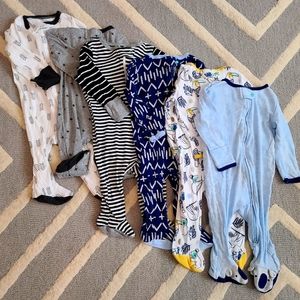 Bundle 6 footie zip up pajamas, gender neutral, baby boy, size 3-6 month